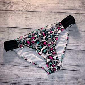 S bikini bottom leopard animal print ruche sides